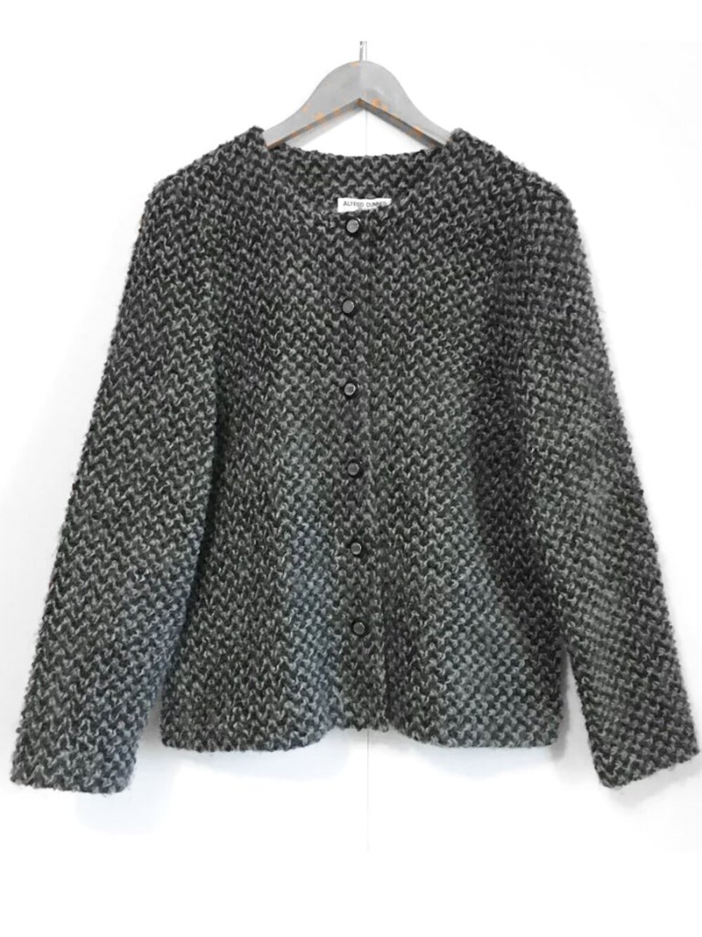 Alfred Dunner USA Made Black White Mohair Blend Button Down Cardigan Size 14